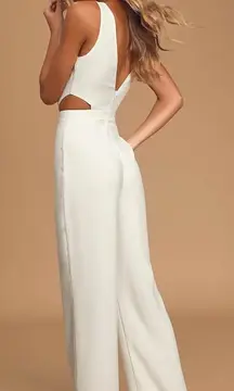 NWT Lulus Moments to Remember White Sleeveless Wide-Leg Cutout Jumpsuit Classy M