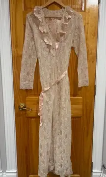 Vintage Feminine Gilead Lace Robe & Slip Set Pink Satin Trim Size Large NWOT