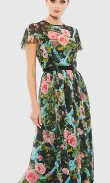 Mac Duggal Floral Illusion Cap Sleeve Midi Dress #9149 - 6