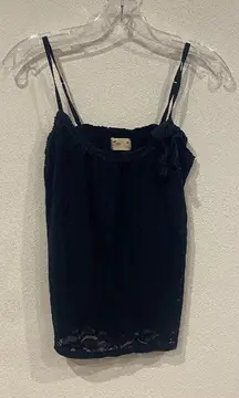 Hollister Tank Top Womens Medium Blue Lace Floral Cami Adjustable Straps