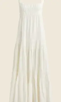 J.Crew Airy Gauze Tiered Maxi Dress Cream Sleeveless Smocked Sheer CI269