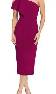 NWT Dress the Population Size XS Tiffany One-Shoulder Midi Dress Dark Magenta