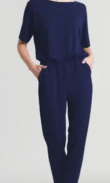 Clara Sun Woo Navy Crepe Open Back Short Sleeve Stretch Travel Jumpsuit - XS 💚🎀