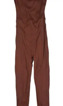 NEW Years of Ours X Bandier Ribbed Reformer Brown Sleeveless Fitted Jumpsuit S