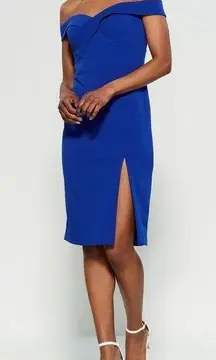 Aiden Mattox royal blue off the shoulder side slit sheath dress size 2