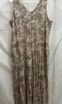 LOGO Lori Goldstein women's beige tie dye wide leg sleeveless jumpsuit casual L