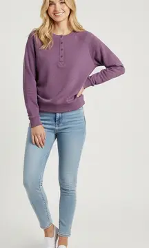 Outdoor Supply Co Purple Henley Pullover Sweatshirt Medium Snap Front Fleece‎