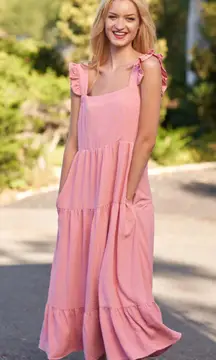 Comfy And Ready Reilly Ruffle Maxi Dress Size Medium In Pink