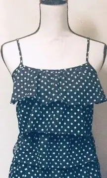 B&W Polka Dot Tank Top, Layered, Loose Ruffles, Sz. S