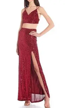 Jump Sequin-Embellished V-Neck Cropped Top & Long Skirt Two-Piece Dress