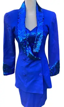 Vintage 90s Electric Blue Sequin Sleeveless Dress And Jacket Set 6
