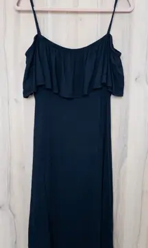 Abercrombie & Fitch Womens Off Shoulder Dress Sz XL Black Ribbed Midi Minimalist