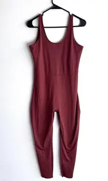 Girlfriend Collective Womens XL Brown Acorn Scoop Neck Stretch Unitard Jumpsuit