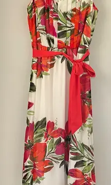 Eliza J Floral Maxi Sleeveless Belted Dress Size 14 Wedding Guest Spring Party