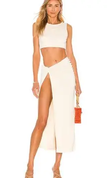 Camila Coelho Fellie Crop Top & Claire Midi Skirt Set Cream Women's Size Medium