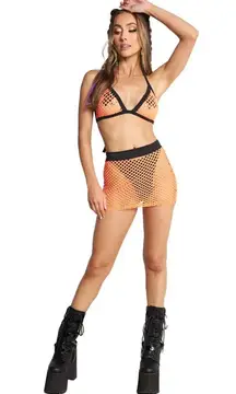 iHeartRaves Fishnet Bikini Set - Orange