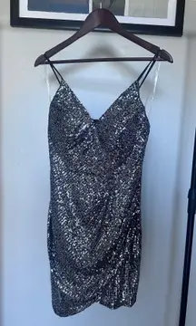 Crystal Doll Glittery Silver Sequins Mini Dress SZ 7 Formal Sparkly Mini Dress