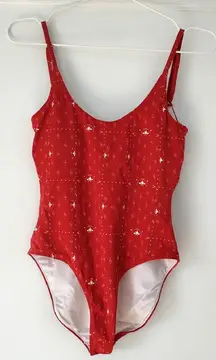 Fin & Vince‎ One Piece Swimsuit Red Patterned XS scoop printed swim women's