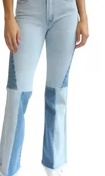 Almost Famous Womens Jeans Size 0 High Rise Flare‎ Colorblock Raw Hem Patchwork