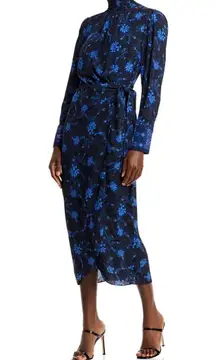 Kobi Halperin   Printed Mock Neck Long Sleeve Silk Blend Midi Dress