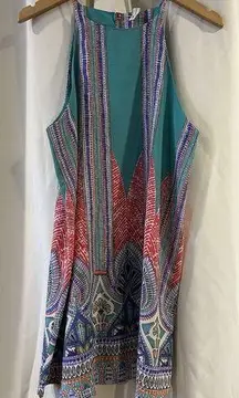 Tyche Halter Dress Womens Size L Boho Mini‎ Sleeveless Green Blue Pink Small