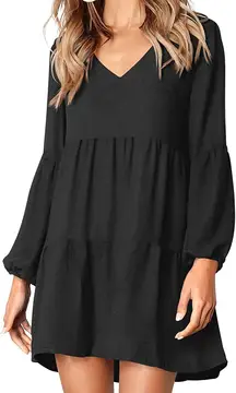 Women Summer Tunic Dress V Neck Casual Loose Flowy Swing Shift Dresses