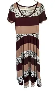 Lularoe Maroon White Leopard Spots Pink Maxi Dress w/ Pockets Size XS EUC #6376