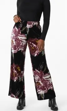 Mod X Velvet Floral Wide Leg Pants Womens S Black Purple Boho Hippie Lounge