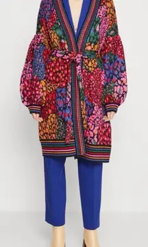 Farm Rio Rainbow Hearts Jacquard-knit Belted Cardigan Size XS