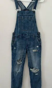 Abercrombie & Fitch  Distressed Denim Overalls Raw Hem 100% Cotton Size XS