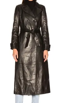 NWOT Frame Lamb Leather Trench Coat Black Size Large Celebrities Favorite.