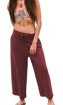 NWOT  FP Beach Wide Leg Pull On Cropped Sweats Tie Front Sz M