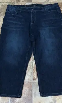 Nine West Medium Washed Denim Capris Embellished Back Pockets High Rise Size 16