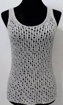 Eileen Fisher womens crochet open knit sequin sleeveless sweater XS gray‎ cotton
