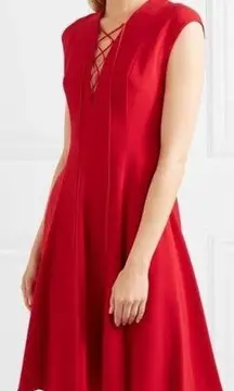 Stella McCartney  red Caddy lace up fit n flare midi dress