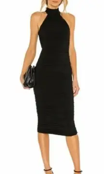 Nookie Rose Ruched Midi Bodycon Dress in Black Size Small Gently Used
