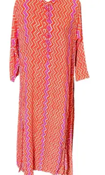 Natalie Martin Isobel Orange Pink Zip Zag Maxi Dress Rayon 3/4 Sleeve Medium