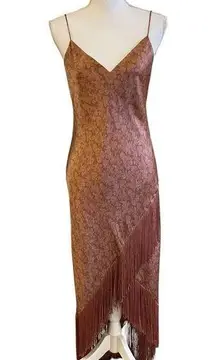 Cami NYC Womens Floral Silk Slip Dress Size M Fringe Gatsby Wedding Party Glam