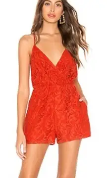 Revolve Lovers and friends Gretta Faux Wrap Romper in Deep‎ Cora Red size small