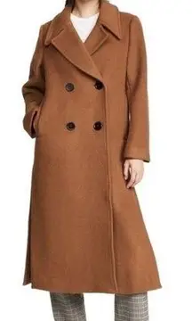 NICHOLAS WOOL PEA COAT WOMENS SIZE 6 CAMEL DOUBLE BREASTED COLLARD OVER COAT