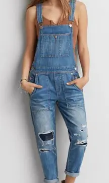 American Eagle Denim Overalls Blue Destroyed Wash Patchwork Size Medium