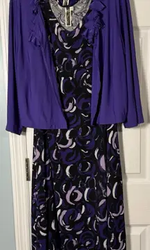 Julian Taylor Purple And Black 2 Piece Set, MIDI Dress And Cardigan/shrug, 16W