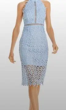 Bardot Lace Overlay Blue Halter Dress