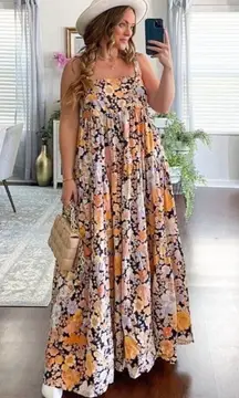 NWT Free People Park Slope Floral Maxi Dress Dark Combo Large