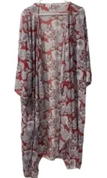 Lularoe LLR Red Floral Sheer Sarah Cardigan Kimono Patriotic Size XL EUC #7036
