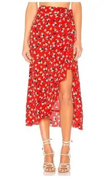 Faithfull the Brand  Celeste Wrap Skirt Red Jasmine Floral Rayon Midi Boho Size 2