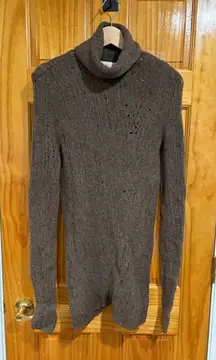 Inhabit Merino Alpaca Distressed Knit Turtleneck Brown Rib Sweater Size L