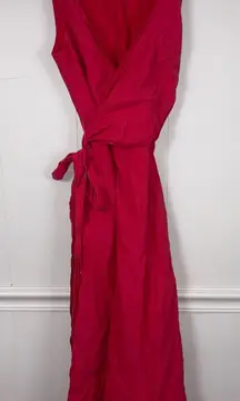 Boden Linen Blend Red Wrap Midi Woman’s Dress 4 Spring Tea Party Summer Casual
