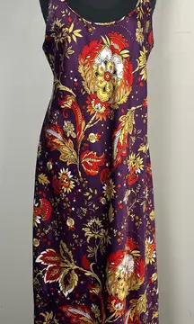 Natori paisley printed purple midi length satin nightgown size large