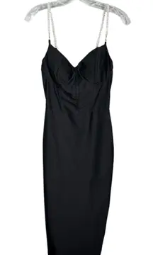 Black Beaded Pearl Convertible Strap Bodycon Midi Dress Medium M Formal